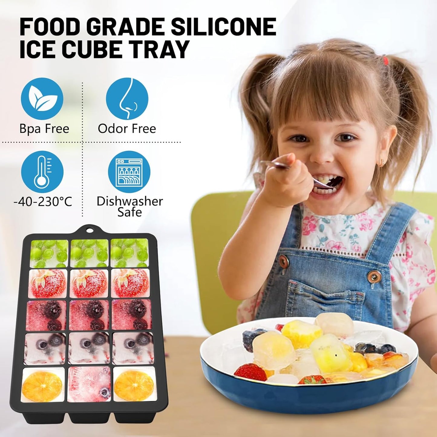 Silicone Ice Cube Trays 3Packs, Easy Release Ice Cube Molds with Lid, Freezer Stackable Ice Maker for Whiskey, Baby Food, BPA Free (Black)