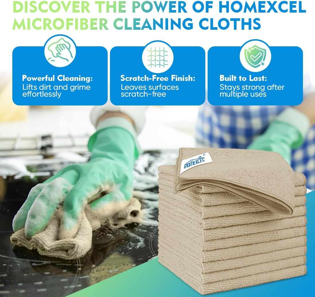 HOMEXCEL Microfiber Cleaning Cloth 20 Pack 11.5 x 11.5 inch Microfiber Towels for Cars Ultra Absorbent Car Washing Cloth Lint Free Streak Free Cleaning Rags for Car, Kitchen Window Brown