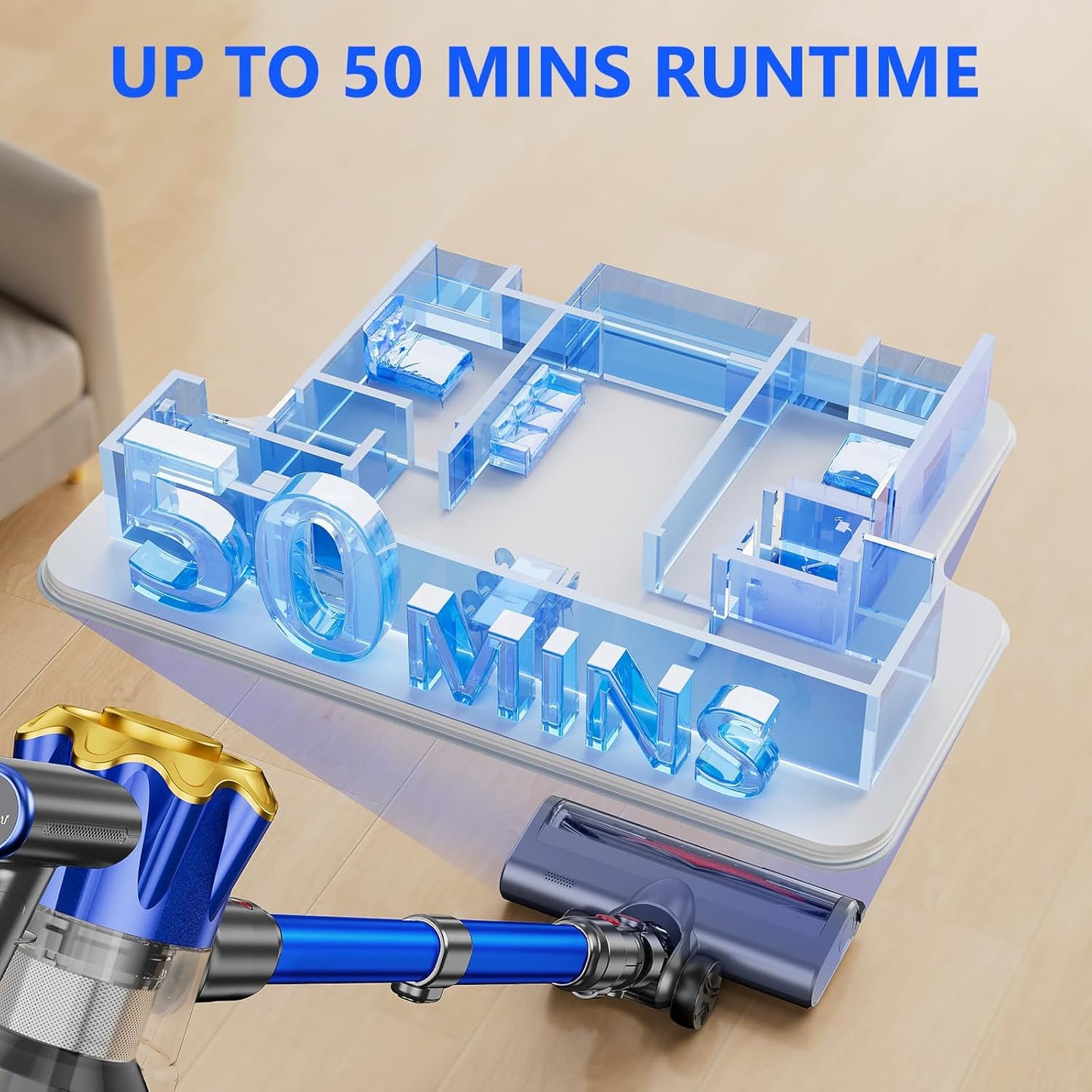 Cordless Vacuum Cleaner, 450W 40Kpa Powerful Stick Vacuum, Up to 50Mins Rechargeable Battery, Vacuum Cleaners for Home Anti-Tangled Lightweight Handheld for Hardwood Floor, Carpets, Pet Hair