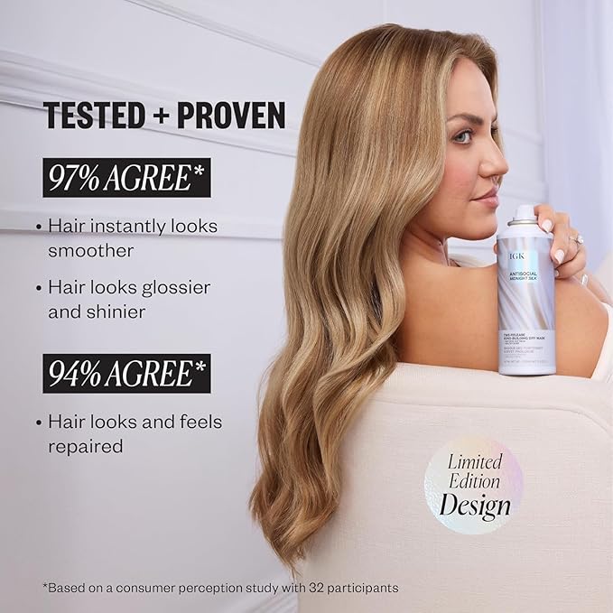 IGK Hair Treatment Full Size Set | Antisocial Dry Hair Mask + Good Behavior Spirulina Spray | Overnight Bond-Building + Keratin Like Smoothing Spray | Set of 2 - New and Improved Scent