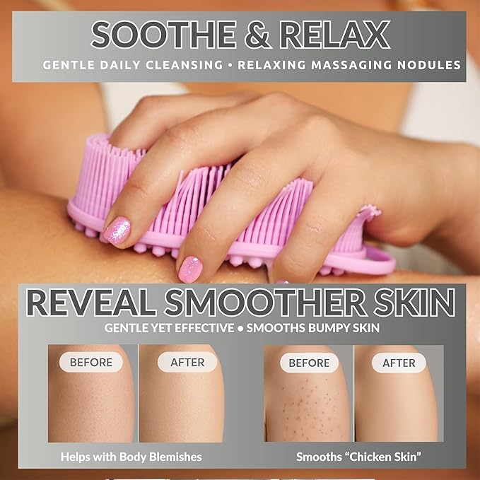 Avilana Silicone Body Scrubber – Gentle Shower Brush & Loofah Alternative- Food Grade & Lab Tested – Fast-Drying, Hygienic, BPA-Free Silicone Body Gentle Exfoliator (Lavender, Massage)