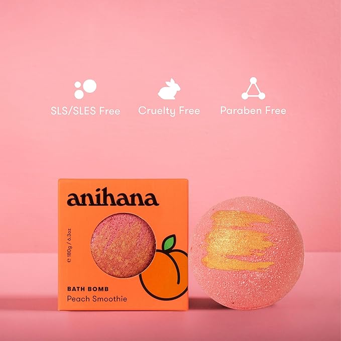 ANIHANA Bath Bomb with Coconut Oil, Paraben Free, Hand-Crafted Luxury Fizzers, Refreshing Peach Smoothie Scent, 6.3 oz