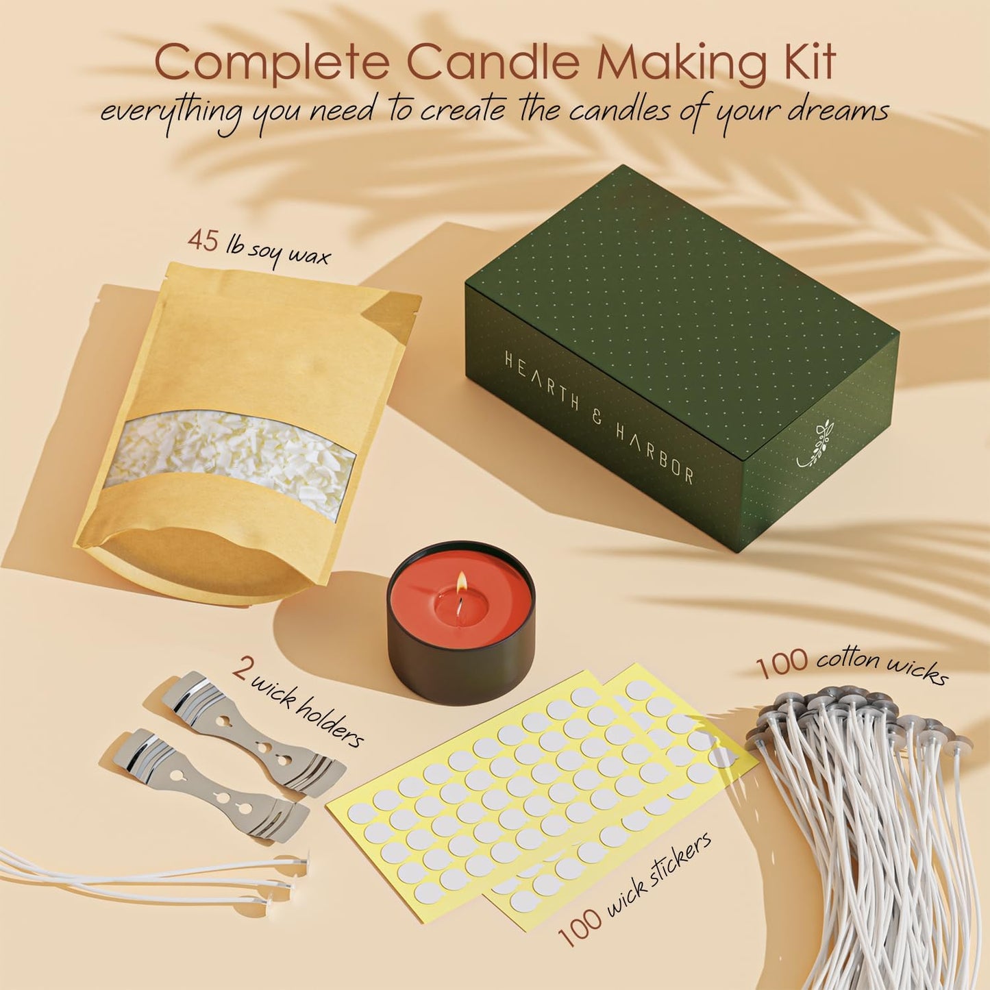 Hearth & Harbor Organic Soy Candle Wax for Candle Making, 45 lbs Natural Candles Making Supplies, Beeswax-Free, Paraffin-Free, Pure Soy Wax Flakes Perfect for Candles, Tealights and Melts