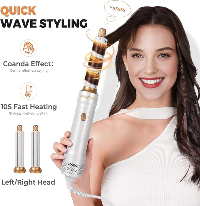 Blow Dryer Brush Set of 6, Air Curling Iron 3 Temperature Negative Ionic Hair Dryer Brush, Hot Air Brush Hair Styling Tools, 800W Volumize Straightener Round Brush Blow Dryer 100-120V