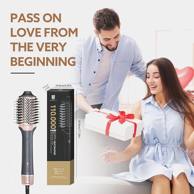 2-in-1 Blow Dryer Brush, Ionic & Ceramic Thermal Brush with Adjustable Heat & Cool Shot, 110000 RPM Motor High-Speed Motor for Frizz-Free, Smooth & Voluminous Hair, Grey Volumize in Minutes