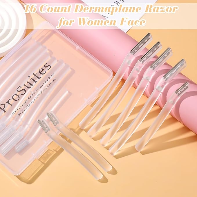 16 Count Dermaplane Razor for Women Face, Professional Facial & Eyebrow Hair Remover, Gentle Skin Exfoliation with Precision Blades，Transparent