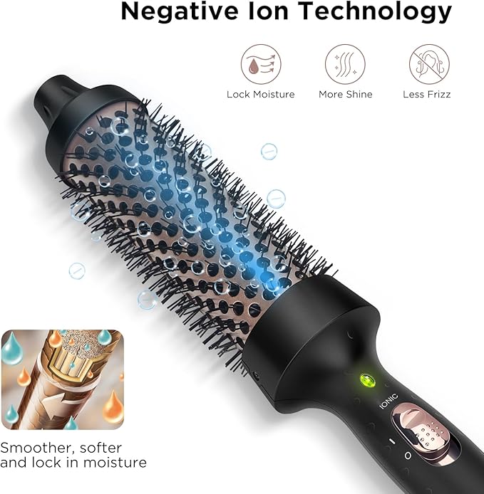 Aima Beauty Hair Curling Iron, 1.5"40mm Hot Round Brush, Create Smooth & Shiny Loose Curls, Fast Heating Thermal Brush, Dual Voltage, 60Mins Auto Shut Off, Black