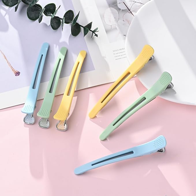 6 Pack Professional Hair Clips for Styling Sectioning, Non Slip Duck Billed, Hair Roller Clips No Crease - Length 4.3'' for Salon and Home Haircuts(Green Yellow Blue)