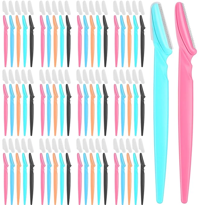 100 Pcs Eyebrow and Face Razors for Women and Men, Multi-Color Facial Shavers with Protective Covers, Safe for Beginners