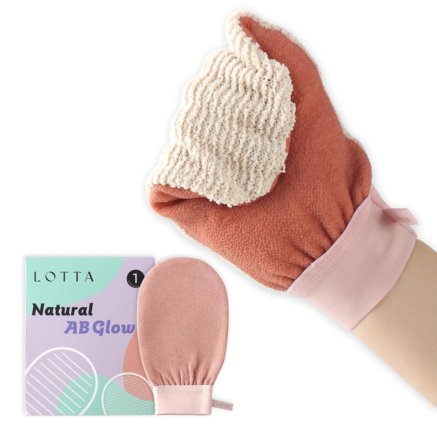 LOTTA Dual-Sided Exfoliating Gloves - Natural Viscose & Sisal for Deep Body Scrub & Massage - Gentle for Sensitive Skin - Replaces Loofah (Pink-Rough)
