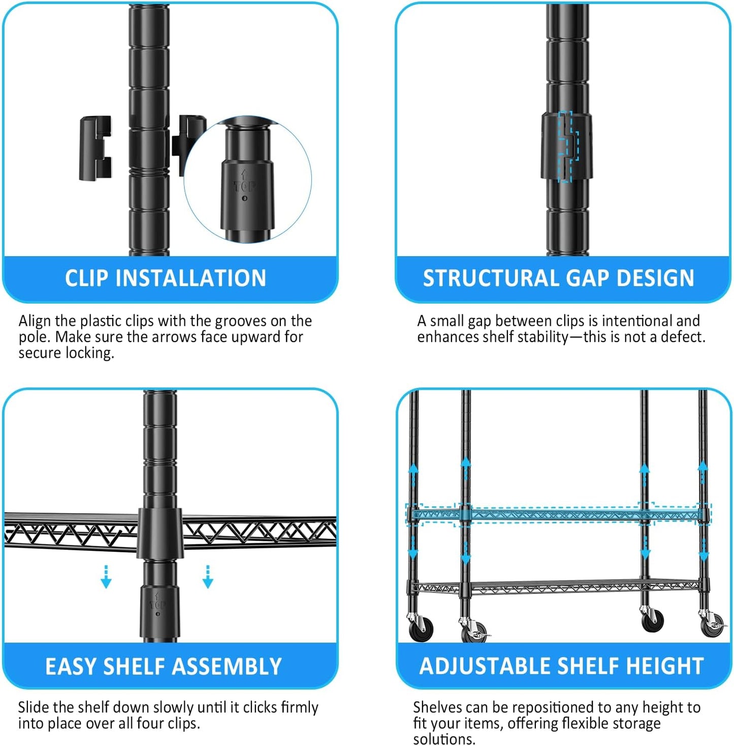 IZEUK Heavy Duty Rolling Garment Rack with 3 Adjustable Wire Shelves, Hanging Rod & Side Hooks - Extra Large Mobile Clothes Rack with Wheels, 47.2" W x 17.7" D x 83.6" H, Black