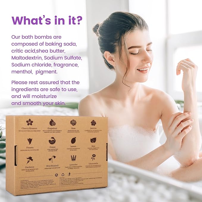 Bath Bombs for Women, 12 Pack Handmade Bubble Shower Bombs Set, Shea Butter & Individually Wrapped, Present Idea for Her/Him, Wife, Mom Women