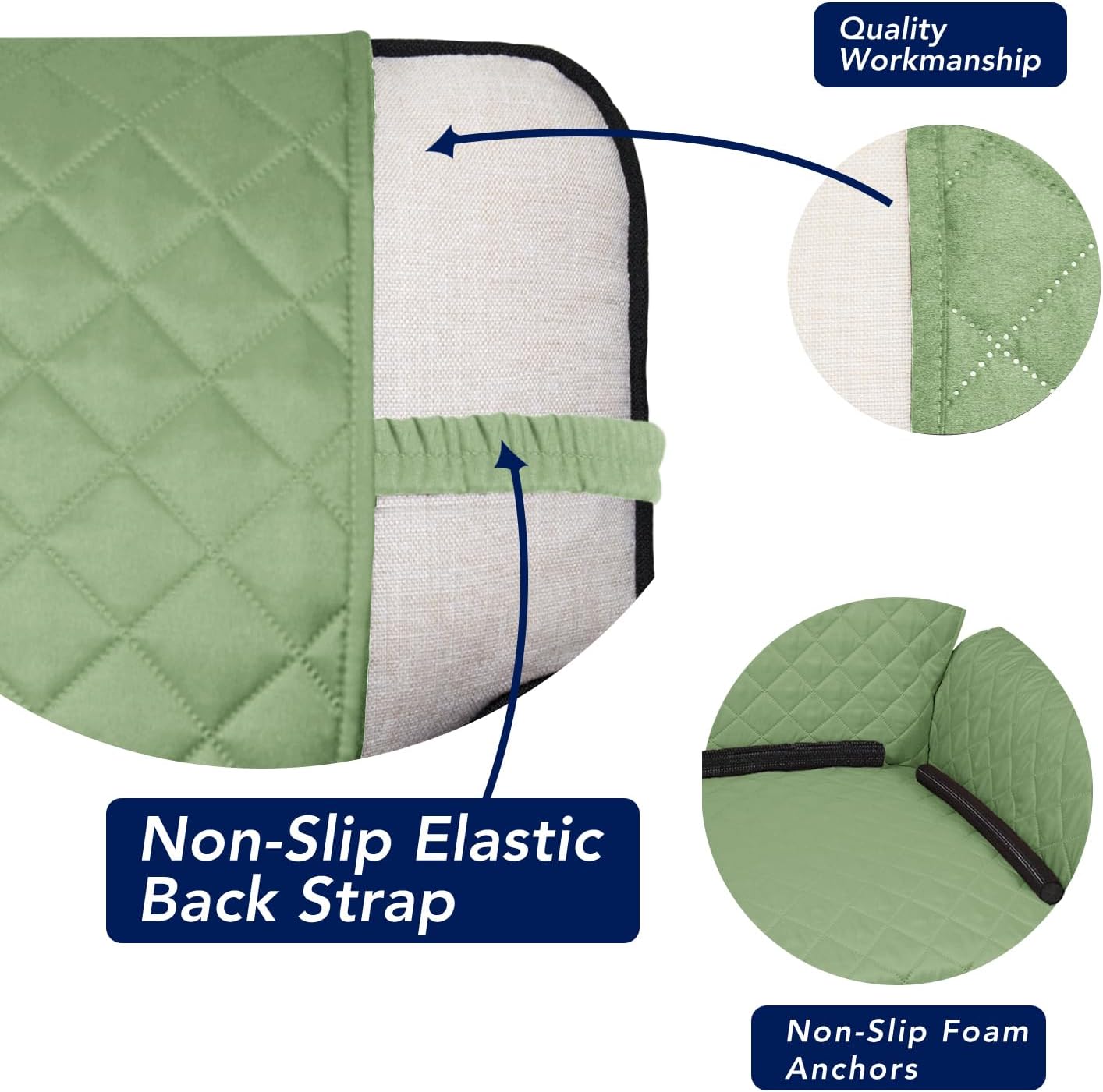 PureFit Reversible Quilted Sofa Cover, Water Resistant Slipcover Furniture Protector, Washable Couch Cover with Non Slip and Elastic Straps for Kids, Dogs, Pets (Oversized Sofa, Sage Green/Ivory)