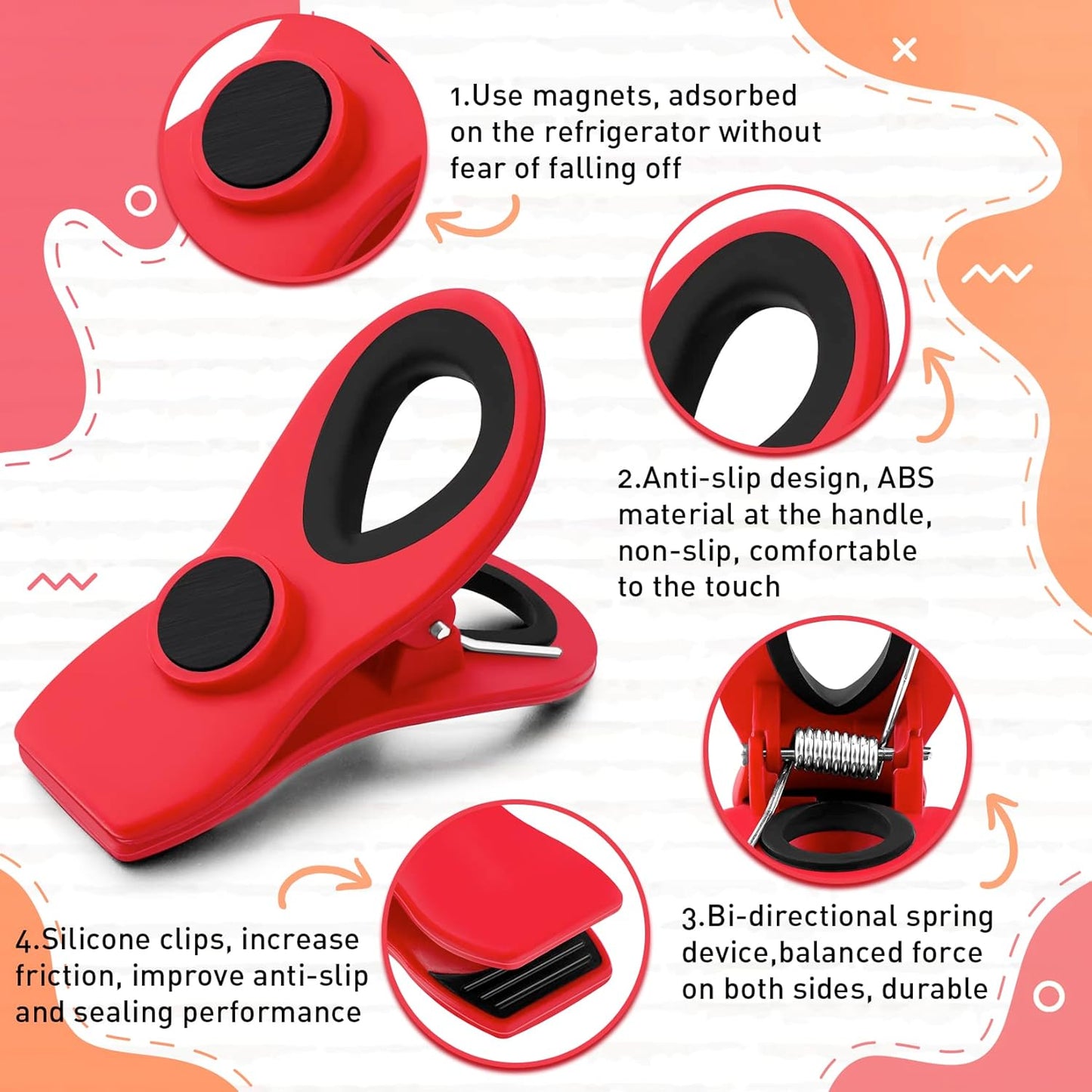 12 Pack Magnetic Chip Clips, Bread Clips Food Bag Clips with Airtight Seal for Chips, Kitchen Clips with Magnet for Fridge, Plastic Assorted Colors Bag Clips for Food Storage, Snack Organization