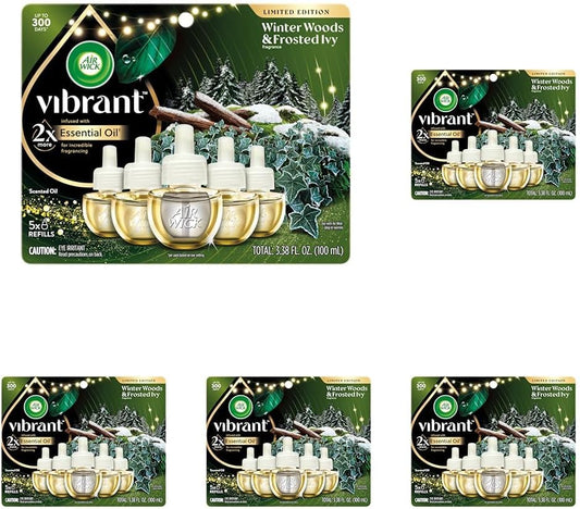 Air Wick Plug In Advanced Scented Oil,Winter Woods + Frosted Ivy,Air Fresheners for Home Long Lasting,Home Room Fresheners,Air Freshener Plug In, House Essentials for Small Spaces + Large Spaces,5 ct