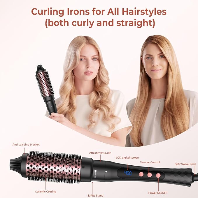6 in 1 Curling Iron,Curling Wand Set and Thermal Brush Hair Tool