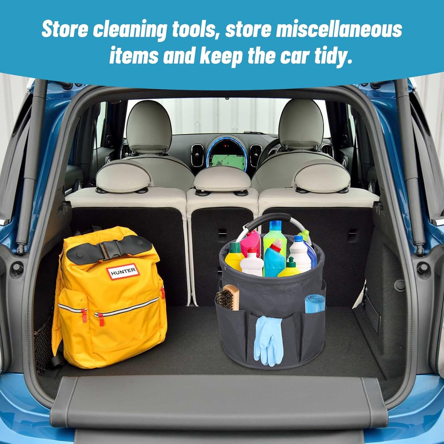 Qivine 17L Cleaning Caddy with Handle, Cleaning Supply Caddy Foldable Tool Bag Cleaning Products Organizers Portable Cleaning Bucket Organiser for Storing Towels (Dark Gray)