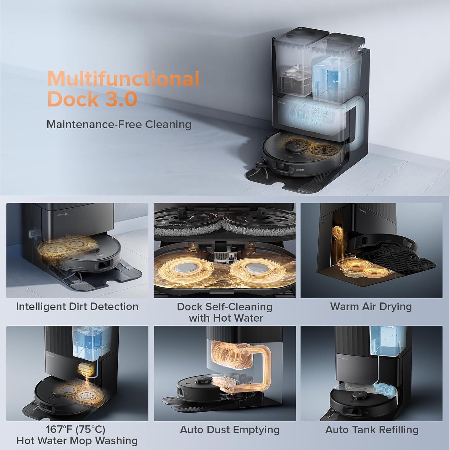 Roborock Qrevo Edge S5A Robot Vacuum and Mop, 18,500Pa, Zero-Tangling, DuoDivide Main Brush, FlexiArm Side Brush, Hot Water Mop Washing & Self-Cleaning, Warm Air Drying, Self-Emptying, Black