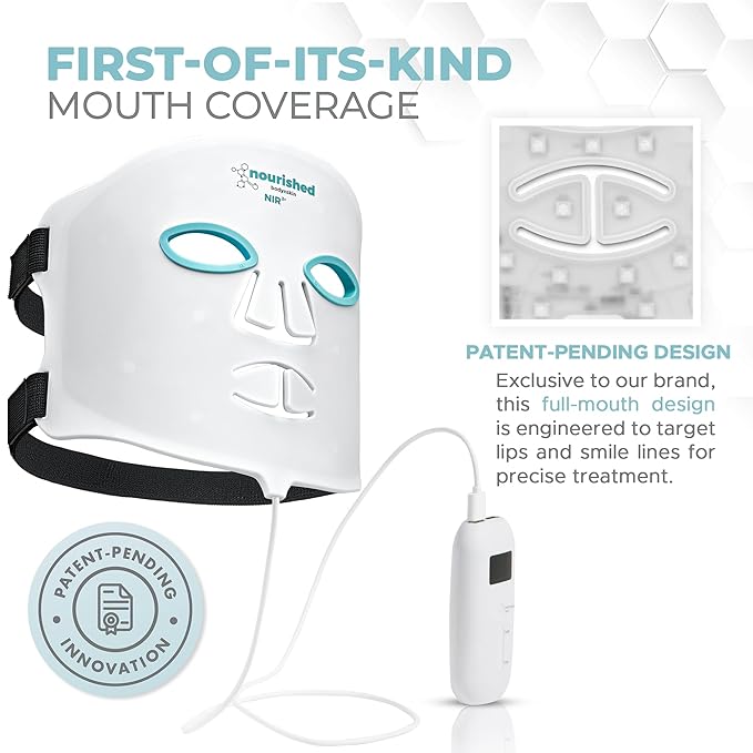Portable LED Face Mask with Near-Infrared - Blue, Red Light Therapy for Face - 114 LEDs - Skincare Tool for Wrinkles, Anti-Aging