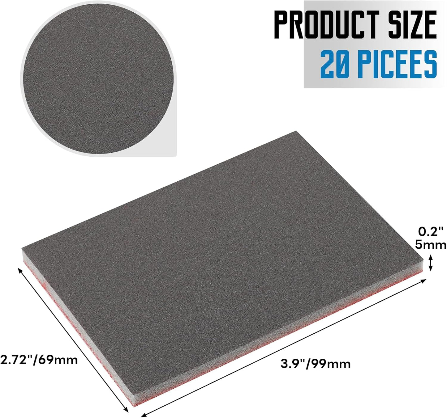 20 Pack 800 Grit Sanding Sponge, 3 x 4 Inch Soft Foam Sanding Block Wet Dry Sanding Pads, Washable Sandpaper Sponge Drywall Sand Block for Wood, Metal, Furniture Polishing (800 Grit)