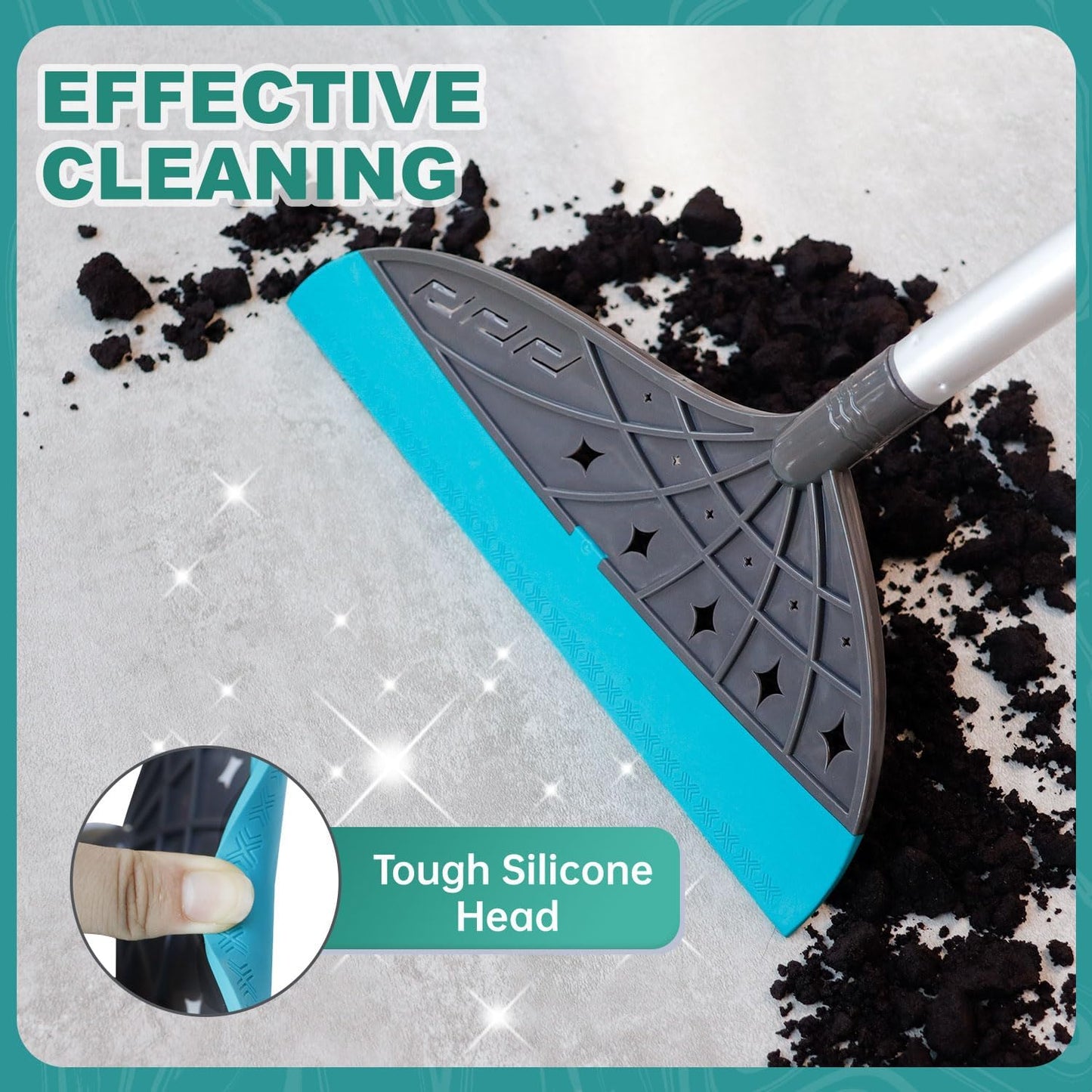 Magic Air Broom, Silicone Broom Floor Squeegee for Glass and Floors with 60’’ Long Aluminum Adjustable Handles,Silicone Squeegee Broom or Pet Hair, Dust and Liquids (Gray)