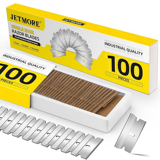 100 Pack Single Edge Razor Blades, Sharp Razor Blades Individually Wrapped, High Carbon Steel Razor Refills, Utility Blades for Scraper, Glue, Stickers, Labels, Adhesive Residue Removing