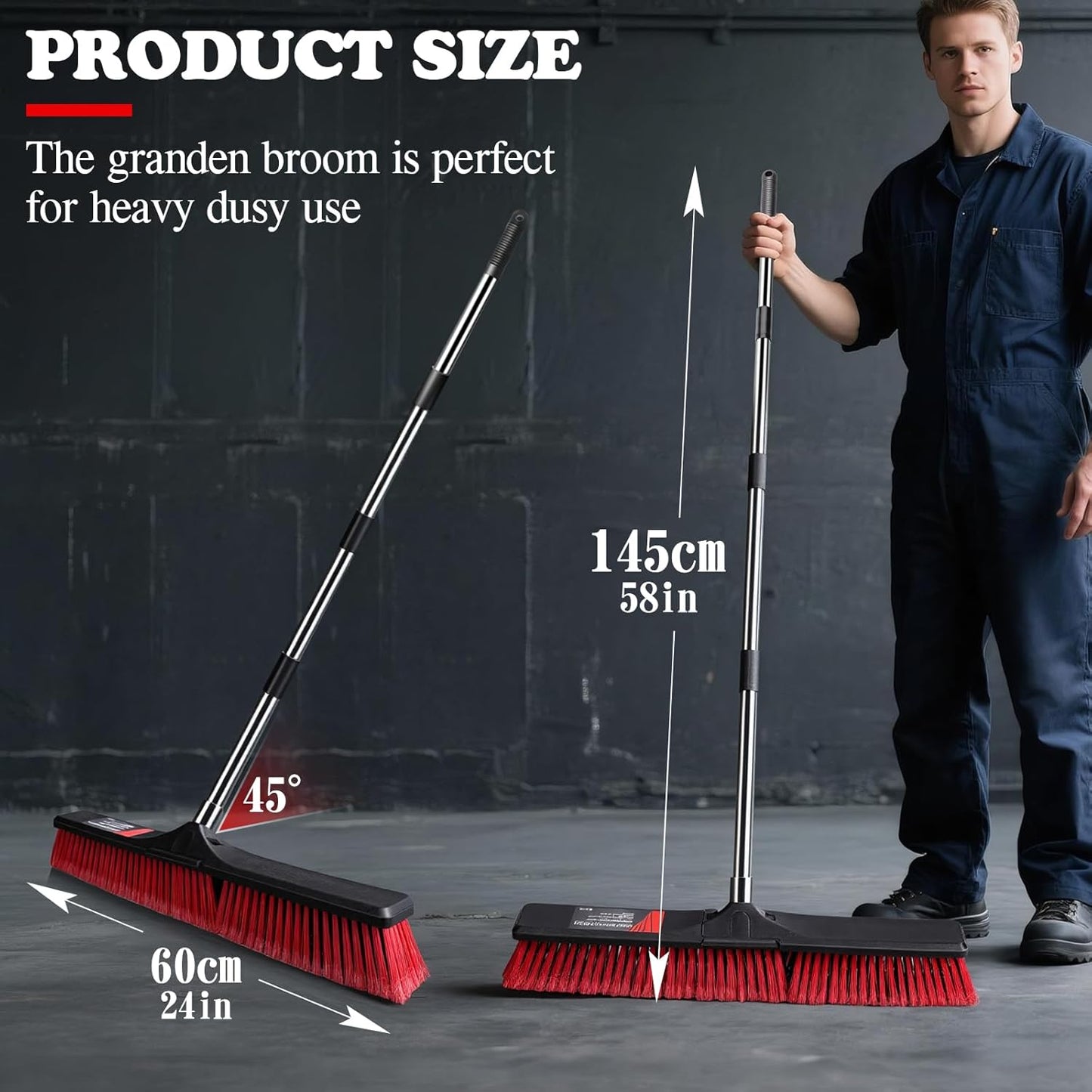 MASTERTOP 25'' Yard Broom, Heavy Duty Garden Broom with Stiff Bristles, Outdoor Sweeping Brush,Push Broom for Warehouse Garden Garage Factory Patio Deck Driveways