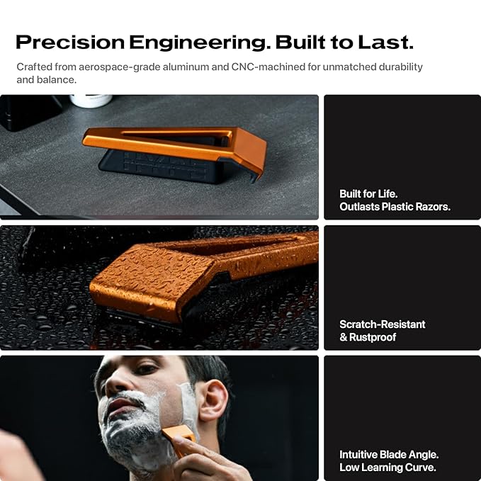HYPE X1 Safety Razor Custom Pro Set - Magnetic Comfort (C), Sensitive (S) & Ultra-Close (UC) Shave Settings, 20 Non-Proprietary Blades - Single Blade Gentle Shaving Razors For Men and Women - Orange