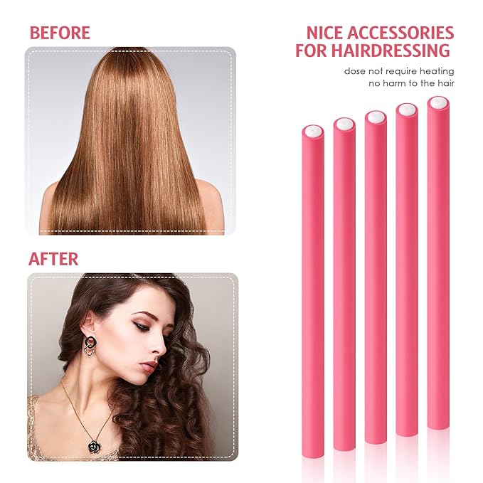 Syhood 30 Pcs 7'' Flexible Curling Rods Twist Foam Hair Rollers Soft Foam No Heat Hair Rods Rollers and 1 Steel Pintail Comb Rat Tail Comb for Women Long Short Hair(Pink,7 x 0.39 Inch)