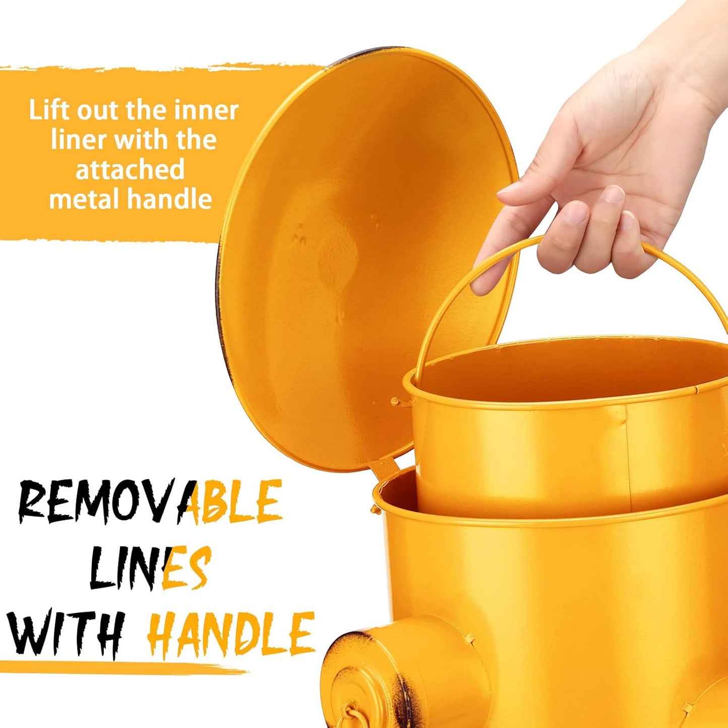 Hoolerry Fire Hydrant Trash Can Retro Creative Garbage Can with Inner Bucket Large Capacity Wrought Iron Pedal Trash Can Indoor Outdoor Waste Bins for Park Garden Kitchen Garbage (Yellow, Large)