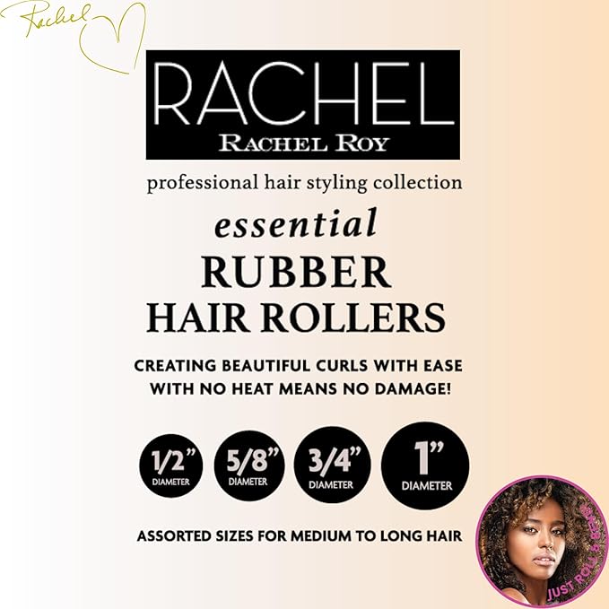 Rachel Roy Flexi Rods Foam Hair Rollers -1/2" 5/8" 3/4" 1" Diameter- Professional Salon Quality 18 Pcs Rubber Hair Rollers for Long, Medium, and Short Hair, Hair Curlers to Sleep in for Women