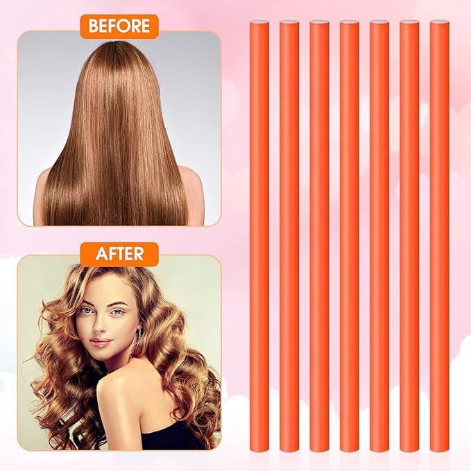 WILLBOND 45 Pieces Flexible Curling Rods, No Heat Hair Rollers, Soft Foam Hair Rods for Women Girls Long, Medium, Short Hair (Orange, 1 cm Diameter)