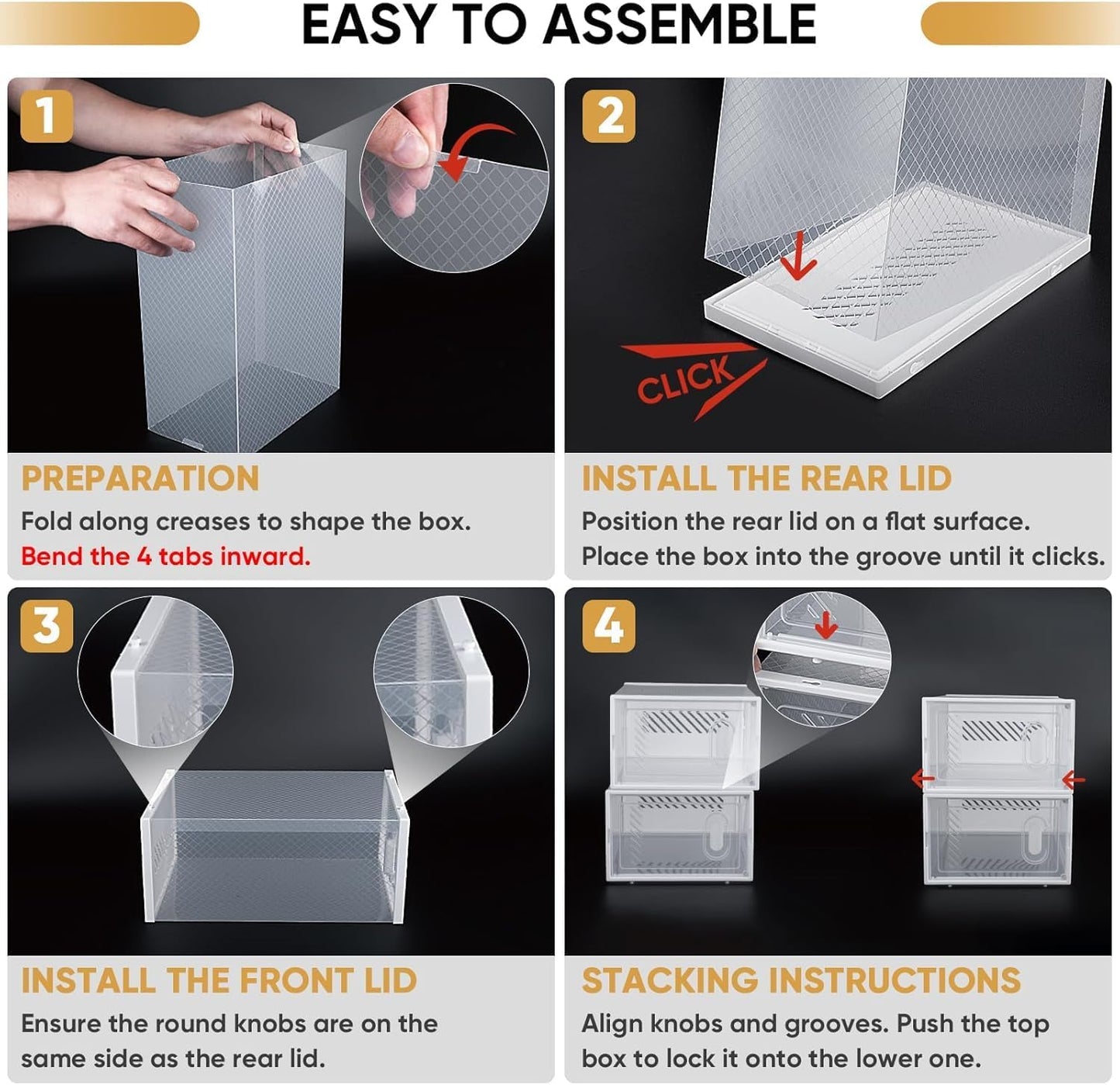 BALEINE 3 Pack Stackable Shoe Storage Boxes Fit Size 11, Thickened Clear Shoe Box Bins with Lids, Plastic Foldable Shoe Rack Organizer Sneaker Storage Containers (X-Large, White)