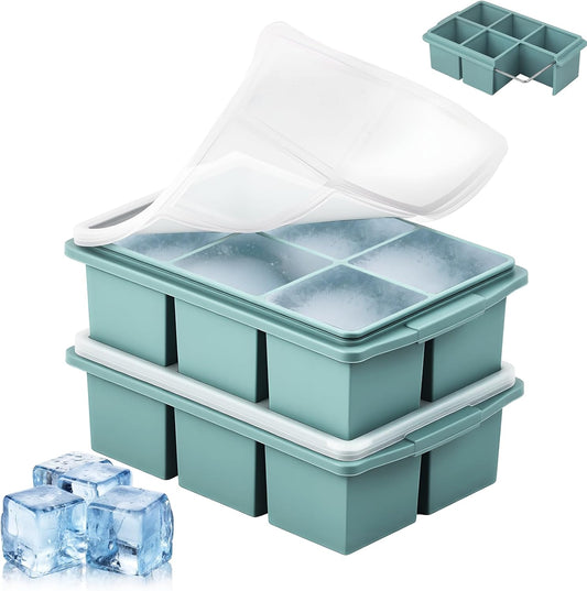 Large Ice Cube Trays for Whiskey (2 Pack) - Silicone Ice Cube Molds with Steel Frame Reinforcement & Lid, 2-Inch Square Ice Cubes for Whisky, Cocktails, Coffee, Tea - Easy Release