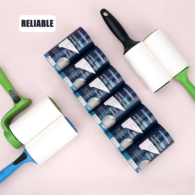 4.6 inch Giant Lint Roller Refills Only Compatible with Evercare Giant Lint Rollers and T Handle Pet Hair Roller, 50% More Pickup, 60 Sheets per Refill, 6 Pack, 360 Sheets Total