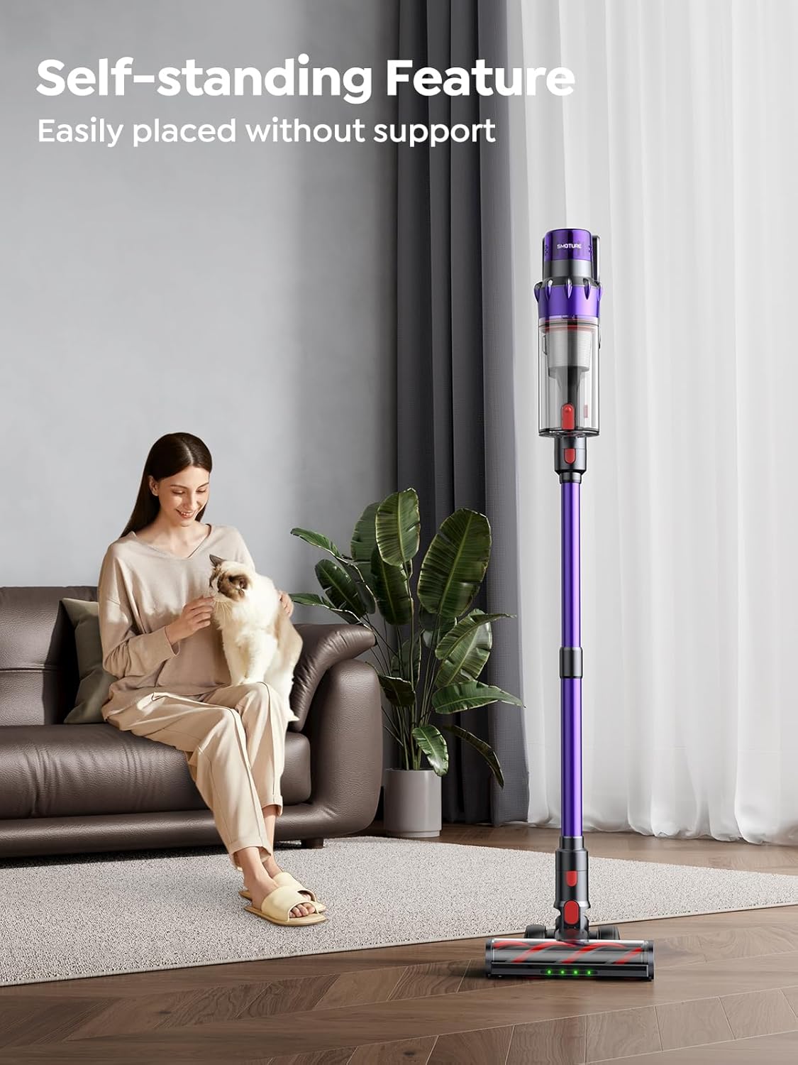 Cordless Vacuum Cleaner, 600W 50KPA 65 Mins Runtime Vacuum Cleaners for Home, Stick Vacuum with Self-Standing, Wall Mount Charging and Intelligent Auto Mode, Handheld Vacuum for Pet Hair/Carpet/Floor