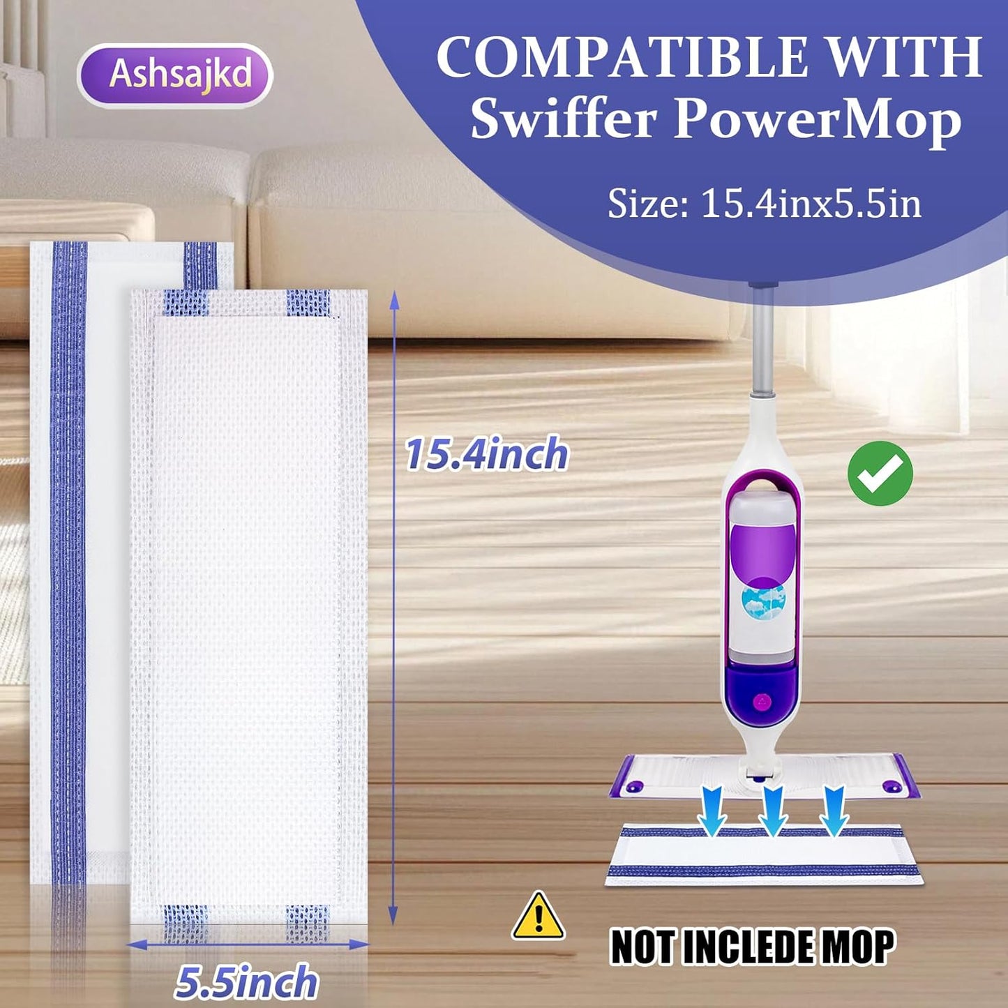 30 Pack Disposable Power Mop Refills Compatible for Swiffer PowerMop(13-15in),Thickened Multi-Surface Spray Clean Mop Replacement Pads for Hardwood Floor Cleaning