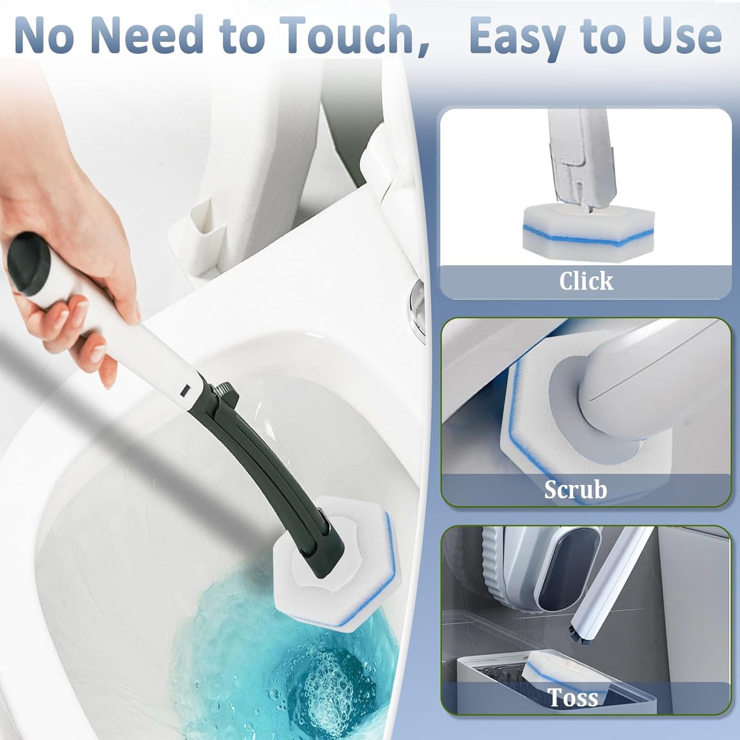 Disposable Toilet Bowl Wand Refills, Wand Replacement Head for Bathroom Deep Cleaning, Disposable Toilet Cleaner Refill Pads Compatible with Most Toilet Brushes(50 Packs)