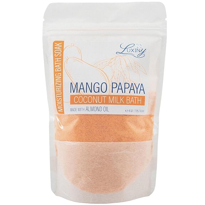Luxiny Vegan Milk Bath Soak Made with Coconut Milk Powder & Sweet Almond Oil Which Creates A Bath Bomb Dust Soothing Fizz, 8oz (Mango Papaya)