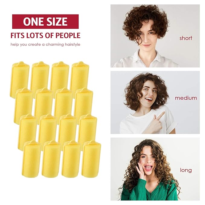 Syhood 48 Pcs Foam Sponge Hair Rollers Soft Sleeping Curlers Flexible Sponge Curler and Rat Tail Comb for Women Hairdressing Styling(Yellow,1.18 inch)