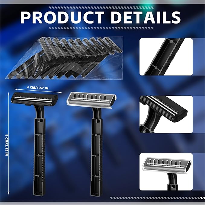 Jutom 200 Pcs Twin Blade Disposable Razors Bulk for Men Women Homeless Stainless Steel Shaving Razor with Clear Safety Cap for Hotel Travel Camping Charity Apartment