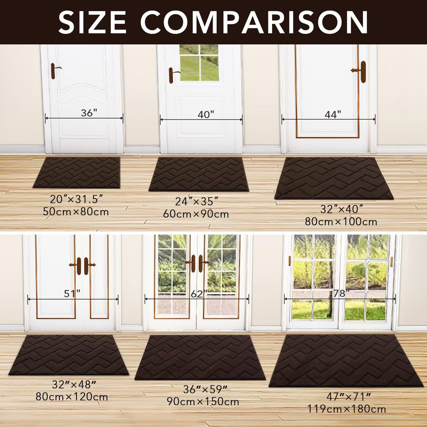 hicorfe Indoor Door Mat,Non Slip Door Mats,32"x48" Front Back Door Mat Rubber Backing,Absorbent Resist Dirt Entrance Inside Floor Mats for Entryway Washable Low-Profile(Coffee)