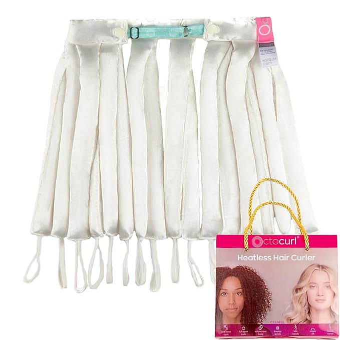 Octocurl Satin Hair Curlers - Heatless Curls Overnight - Headband Curlers for Medium Length Hair (Satin - White)