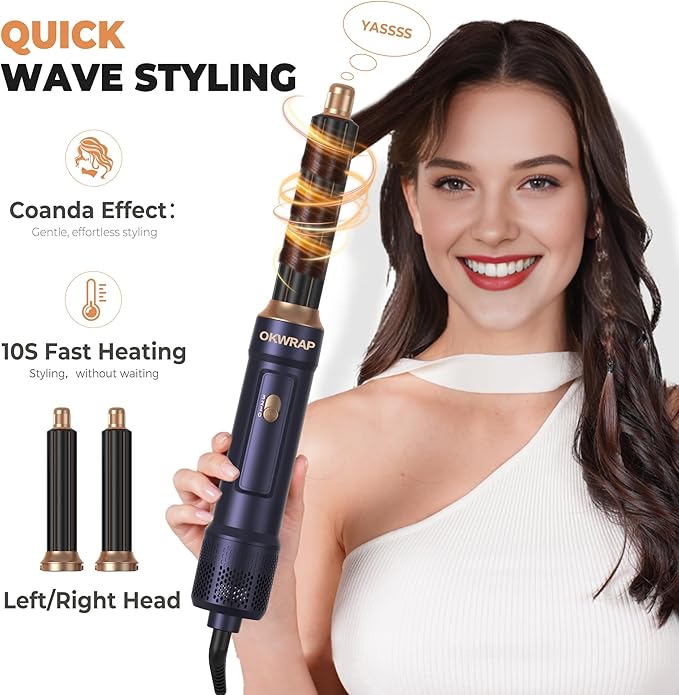 Blow Dryer Brush Set of 6, Air Curling Iron 3 Temperature Negative Ionic Hair Dryer Brush, Hot Air Brush Hair Styling Tools, 800W Volumize Straightener Round Brush Blow Dryer 100-120V