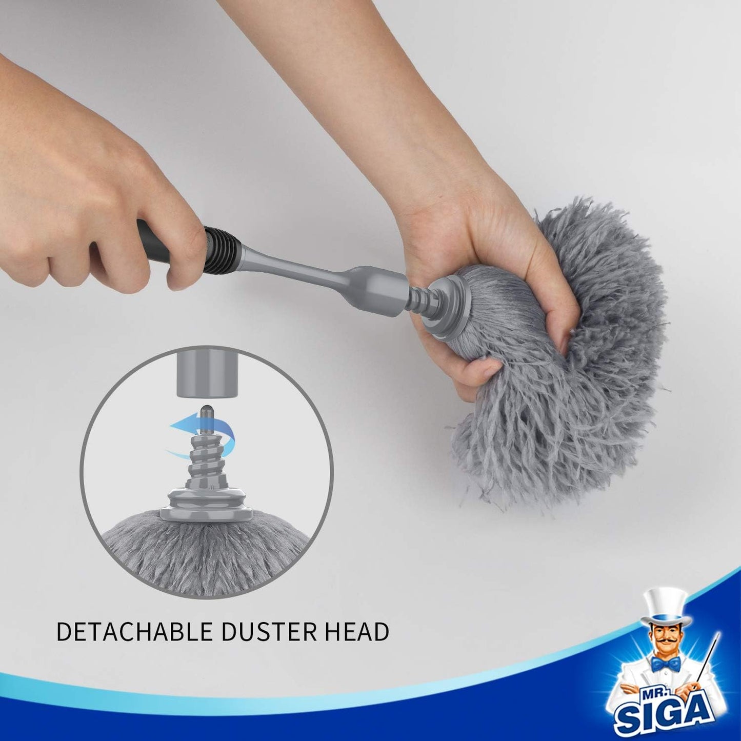 MR.SIGA Microfiber Delicate Duster, Comfortable Non Slip Handle, Detachable Washable Duster Head, Gray & Black