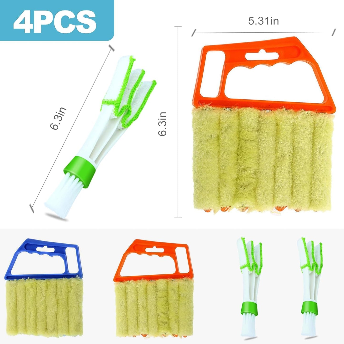 CoguZed 4-Pack 7-Slat Window Blind Duster – Washable Mini Cleaner for Blinds, Shutters & AC Vents Compact Handheld Tool for Home & Office Use