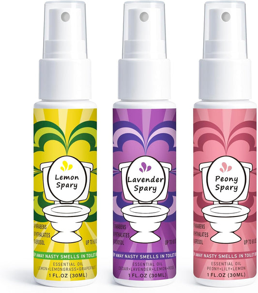 Toilet Spray for Poop 3 Pack, Travel Size Variety, Bathroom Odor Eliminator - Lemon Lavender Peony
