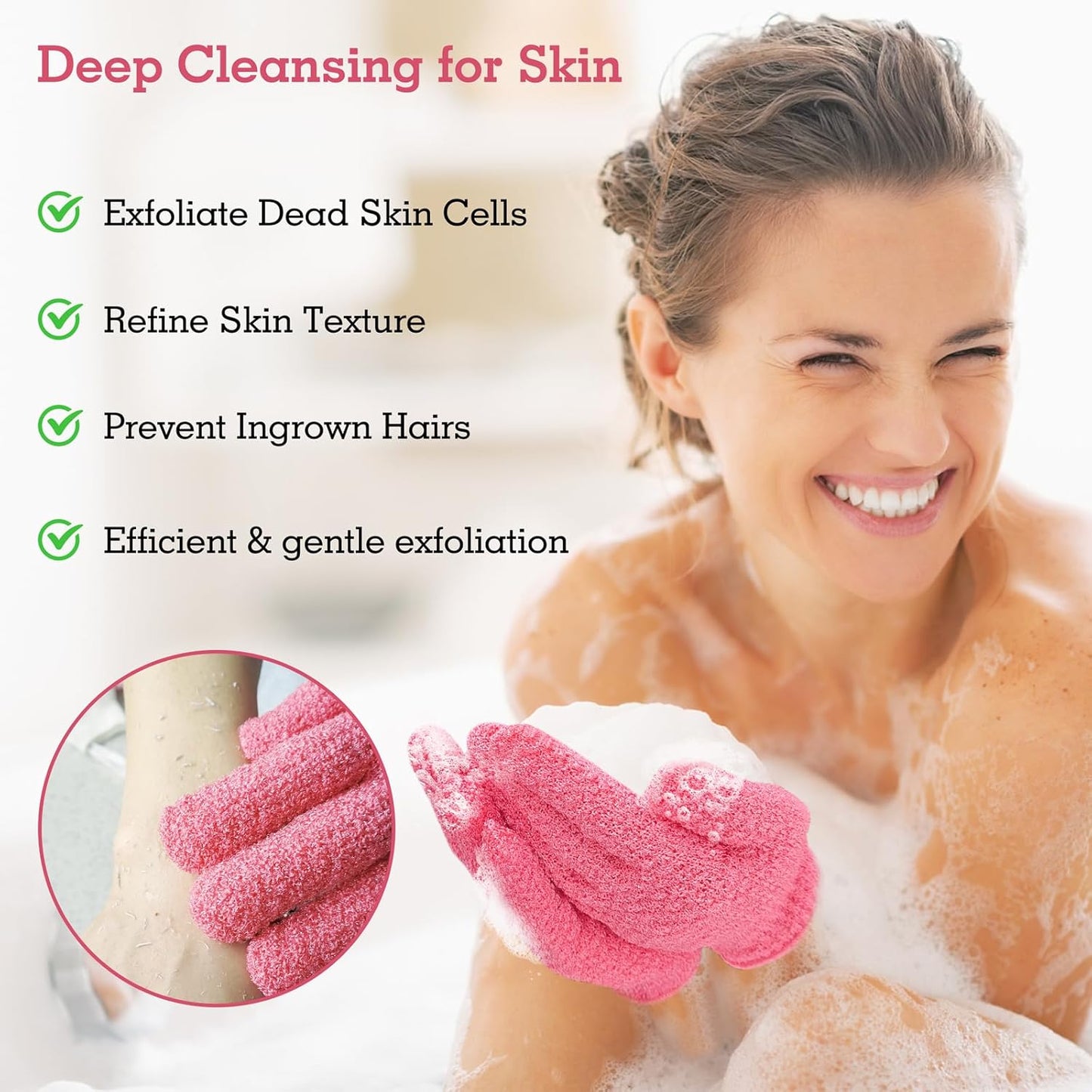 Evridwear Exfoliating Gloves for Shower, 100% Nylon Thick Soft Medium Heavy Bathing Gloves Dead Skin Remover Body Scrubber Smooth Skin with Hang Loop, 3 Pairs Heavy Hot Pink