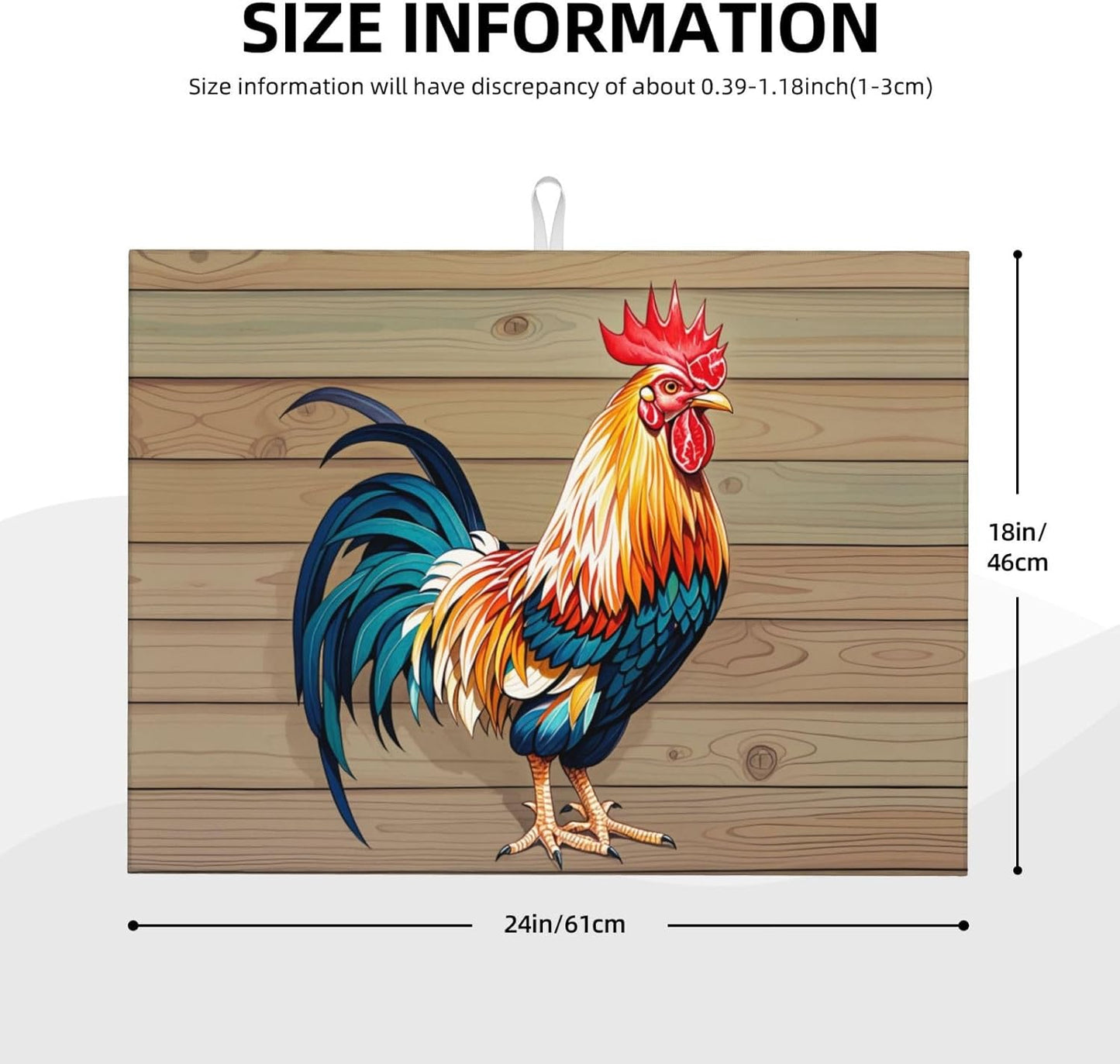 Rooster Dish Drying Mat Highly Absorbent Double-Sided Microfiber with Hanging Loop Reversible Drain Dish Rack Mat Drain Mat Suitable for Kitchen Countertop Coffee Bar 18 x 24 Inch