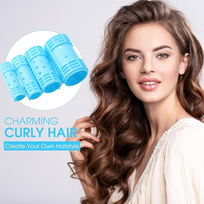 WILLBOND 65 Pieces Rollers Plastic Rollers Hair Curlers Set 4 Sizes for Long Medium Short Hair, Duck Clips Hairnet Hairdressing Styling Tool(Blue)
